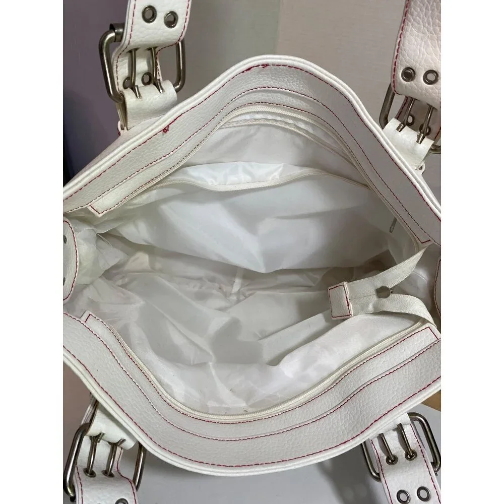 White Shoulder Bag Multiple Compartments Silver Hardware‎ Adjustable Straps NWOT